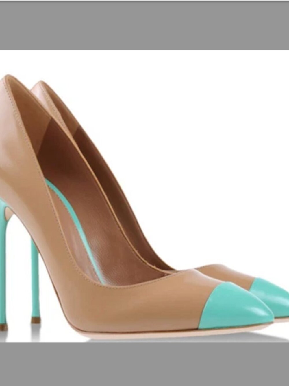 New Sergio Rossi Tan and Turquoise Toecap Pumps SZ 36.5 - Picture 6 of 7